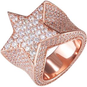 Iced Out Star Pinky Ring-18K Golden,Rose Golden or White Golden Plated-Hip Hop 5A+ Diamond Star Ring for Men Women-Size 7,8,9,10