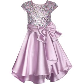 Bonnie Jean Girls 4-16 Sequin Bodice Bow Waist High-Low Mikado Dress