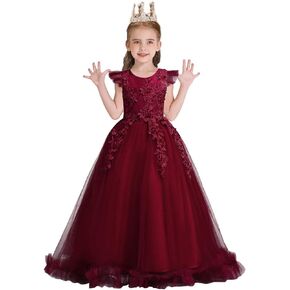 MYRISAM Girl's Embroidery Tulle Lace Maxi Flower Girl Wedding Dress Birthday Pageant Communion Dance Party Tulle Gown
