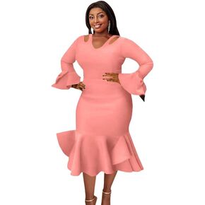 Women's Bodycon V Neck Hollow Out Bowtie Dress Wedding Bridesmaid Evening Party Dresses Mermaid Ruffled Gown