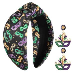 YAHPERN Mardi Gras Headband for Women - Fat Tuesday Carnival Knotted Headband with Fleur De Lis Mask Pattern - New Orleans Holiday Parade Party Favors Gifts (3)