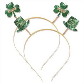 HZENY 2 Pack St Patricks Day Headband Glitter Green Shamrock Hat Head Bopper Headband Irish Party Costume Hair Accessory