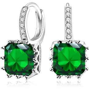 Uloveido Platinum Plated Square CZ Crystal Drop Earrings Womens Hoop Lever Back Earring for Women Girl BME169