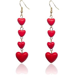 Fashion Cute Red Heart Dangle Drop Earrings Bohemian Long Tassel Multilayer Hearts Chain Earrings Statement Jewelry for Women Teen Girls