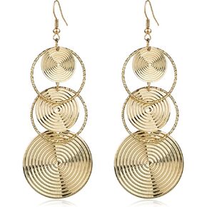 Retro Long Alloy Drop Dangle Earrings Exaggerated Round Shield Earrings For Women Girls