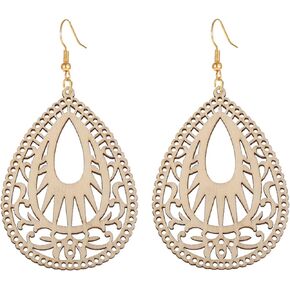 coadipress Irregular Wood Earring for Women Girls Unique Vintage Dark Brown Lightweight Natural African Style Retro Bohemian Ethnic Wooden Statement Earrings