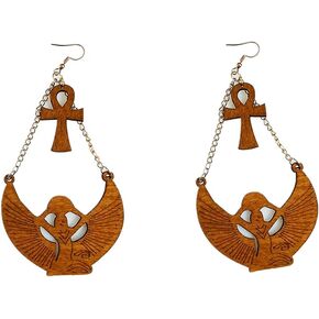 Lightweight Wooden Dangle Drop Earrings for Women Girls Retro African Boho Ethnic Geometric Cross Animal Shell Filigree Wood Ear Piercing Jewelry