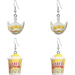 2 Pairs Charm Popcorn Resin Drop Dangle Earrings Cute Funny Cartoon Emotional Snacks Food Earrings For Women Girls