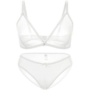 varsmiss Women Mesh Unlined Underwear Seamless Bra and Panty Set Breathable Wire-Free Lingerie Set