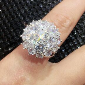 Ganquya Shiny Rhinestone Cubic Zirconia Cocktail Engagement Wedding Statement Ring for Women,Big Size Pave Cluster CZ Simulated Diamond Ring for Party Prom