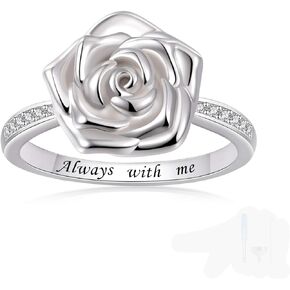Rose flower urn ring for ashes 925 Sterling Silver Always with me Cremation finger Ring Jewelry for women