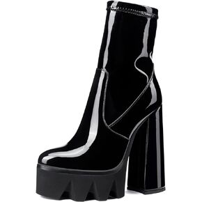 DearOnly Womens High Heels Platform Ankle Boot Pointed Toe Stretch Boots With Zipper 5.5 Inch Chunky Heel Shoes