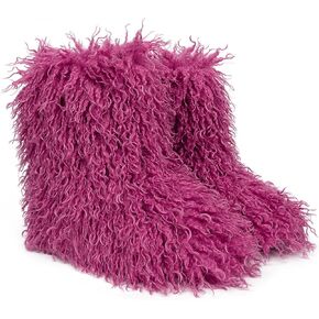 YESBOR Women's Curly Faux Fur Snow Boots Fluffy Fuzzy Furry Winter Outdoor Flat Booties