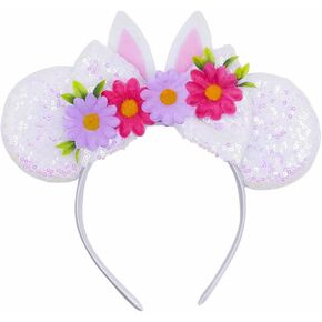Easter Mouse Ear Headbands,Rabbit Bunny Ear Hair Hoop for women Girls,Cute Spring Flowers Sequin Mouse Ear Hair Accessories Headwear for Easter Party Birthday Holiday Cosplay Decorations