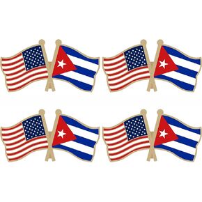 LUSEOAN USA and Cuba Crossed Double Flag Lapel Pins Small Mini Cuban National Friendship Pin Badge, 4PCS