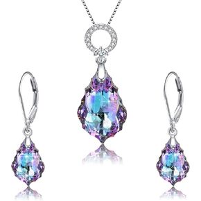 مجموعة مجوهرات كريستال نسائية باللون الأرجواني، مجموعة كريستال على شكل دمعة باروكية على شكل قلب، مجموعة قلادة وأقراط، بلورات فيتريل الخفيفة من النمسا، أقراط متدلية للنساء هدية مجوهرات مضادة للحساسية in Kuwait