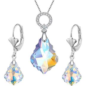 Women's Baroque Crystal Jewelry Set Collection 20inch,Necklace Earrings Baroque Drop Pendant Jewelry Sets 14K Rhodium Tone Plated Crystals Birthstone Women Wife Girls Gift