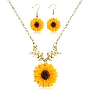 HAIAISO Sunflower Dangle Drop Earrings Sunflower Necklace for Women Handmade Sunflower Jewelry Set Gift