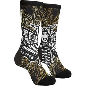 FREEHOTU Skeleton Pink Flowers Casual Socks Funny Novelty Crew Tube Socks Dress Socks For Men Women