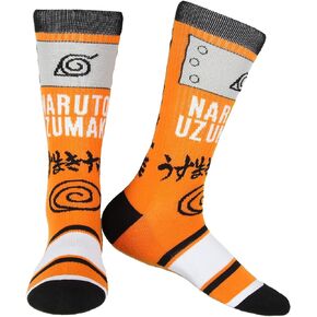 Bioworld Naruto Shippuden Naruto Uzumaki Hidden Leaf Village Logo Athletic Crew Socks