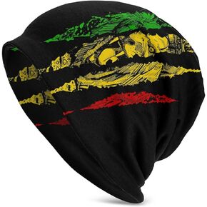 Lion of Judah King Rasta Reggae Jamaica Beanie Hat for Men/Women Slouchy Beanie Ski Skull Cap Winter Thin Stretch Acrylic Knit Hat