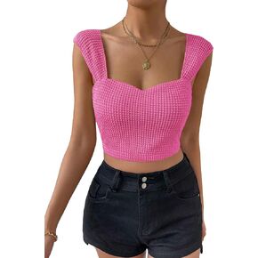 MakeMeChic Women's Waffle Knit Sleeveless Tank Tops Sweetheart Neck Crop Top Casual Slim Fit Cami Shirts