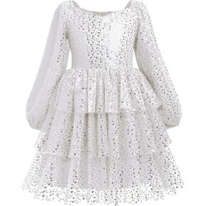 IBTOM CASTLE Kids Girls Fall Winter Dress Long Sleeve Sparkly Sequins Tiered Dress Birthday Party Cake Smash Pageant Dress