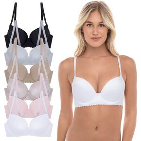 Sophie B. by René Rofé Lingerie Women’s 6 Pack Underwire Microfiber Push Up Everyday Balconette Bra