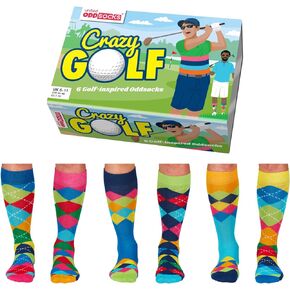 United Oddsocks Crazy Golf - Box of 6 Individual Socks Mens Oddsocks US 7-12