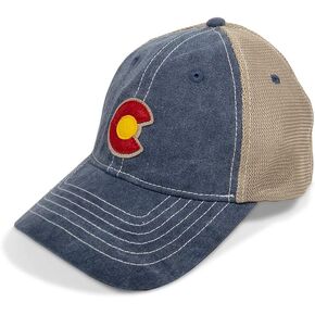 Colorado Trucker Hats for Men & Women - Vintage Denim C with Double Snapback, Custom Versatile & Conscious Outdoor Cap, One Size Fits Most Adults