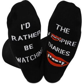 TSOTMO 2 Pairs Novelty Socks Gift for Women Mens I'D Rather Be Watching TV Show Socks TV Shows Inspire Gift Vampire Socks