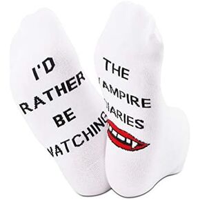 TSOTMO 2 Pairs Novelty Socks Gift for Women Mens I'D Rather Be Watching TV Show Socks TV Shows Inspire Gift Vampire Socks