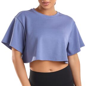 Colorfulkoala Women's Oversized T Shirts Ultra Soft Modal Crop Top Athletic Sweatshirt