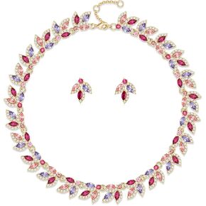 مجموعة مجوهرات نسائية من CLASSYZINT مصنوعة من خليط معدني مطلي بالذهب وأحجار الراين المتعددة وقلائد قصيرة وأقراط متدلية لحفلات التخرج ومجموعة مجوهرات وصيفة العروس لحفلات الزفاف in Kuwait