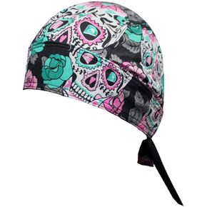 Pink Black Day of Dead Sugar Skull Danbanna Headwrap Doo Rag Skull Cap Sweatband Durag