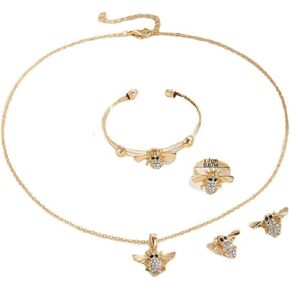 Choistily 4PCS Bee Jewelry Set for Women Bee Necklace Bee Earrings Bee Bracelet Bee Ring 4-in-1 Bee Set Gift