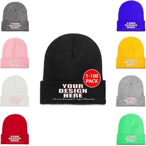 Custom Winter Hats Beanie for Men Women Personalized Name Text Logo Skull Caps