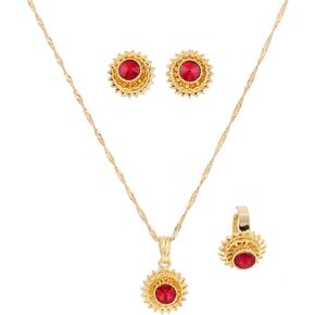 Flower Jewelry Set Ethiopian Gold Jewelry Sets Earrings Pendant Ring with Stone African Habesha Nigeria Jewelry