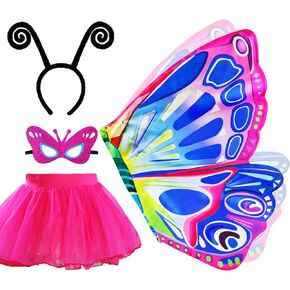 iROLEWIN Kids Fairy Butterfly Wings for Girls Toddlers Dress-Up Costume Mask Tutu and Headband Sister Birthday Gifts Party
