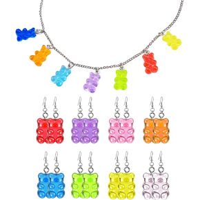 مجموعة مجوهرات الدب 9 قطع من GBAHFY تتضمن 8 أزواج من الأقراط المتدلية على شكل حلوى غائر و7 ألوان من الراتنج الدب قلادة هدايا الحفلات للنساء والفتيات in Kuwait