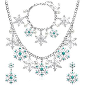JERTOCLE Christmas Snowflakes Necklace Earrings Set Winter Snowflakes Pendant Necklace Sparkling Drop Dangle Earrings Xmas Festive Holiday Party Santa Gift For Woman Girls