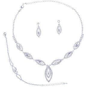 Bridal Jewelry Set Silver Crystal Rhinestone Necklace Earring for Wedding