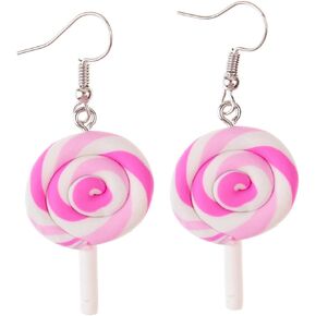 Rainbow Lollipop Earrings Handmade Polymer Clay Delicate Colorful Candy Simulated Swirl Sweet Sugar Ice Cream Snacks Funny Dangle Drop Earrings for Women Teen Girls Christmas Birthday Party Jewelry Gifts