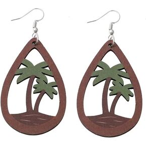 Azusa Sun Coconut Palm Tree Dangle Earrings Hypoallergenic, Funny Tropical Wooden Earrings Beach Earrings Gifts for Hawaiian Girls, Teenager, Women