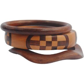 Pure Hands Stylish-Set-of-3 Handmade, Chunky Natural Sisso Wood-Bangle-Bracelet-for-Women from Eco Muse Collection