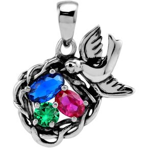Silvershake Cluster Cocktail Gemstones 925 Sterling Silver Scroll/Filigree Bird Nest Pendant Family Birthstone Jewelry
