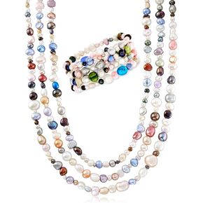 Ross-Simons 4-8mm Multicolored Cultured Baroque Pearl Jewelry Set: 4 Bracelets and Necklace. 64 inches