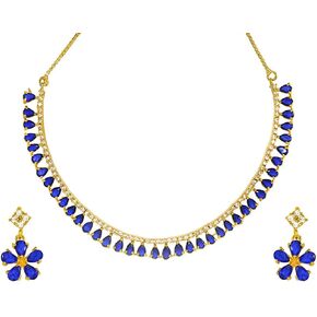Jewar Indian Necklace Set AD CZ Elegant Gold Plated Sparkling Crystals Choker with Earrings Jewelry for Women & Girls