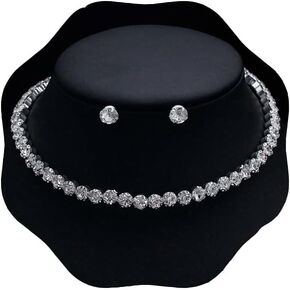 Shegirl Rhinestone Necklace Earrings Set Silver Choker Necklace Fashion Crystal Earrings Wedding Jewelry Set for Brides and Women in Kuwait