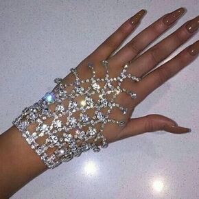 Xerling Bling Bridal Finger Ring Bracelets Women's Hand Harness Ring Bracelets Hand Chain for Girls Rhinestones Iced Out Tassel Bracelets (Gold)